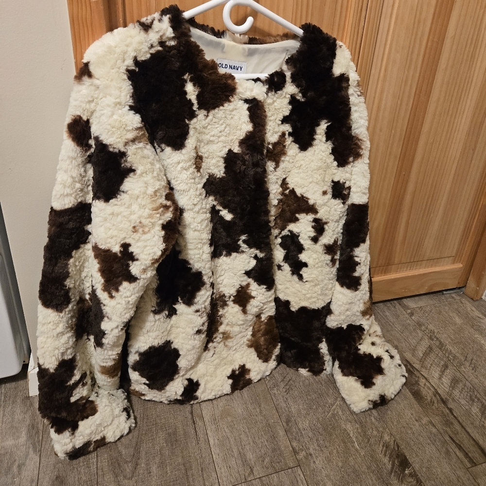 Old Navy Women's Teddy Jacket - Cream and Brown